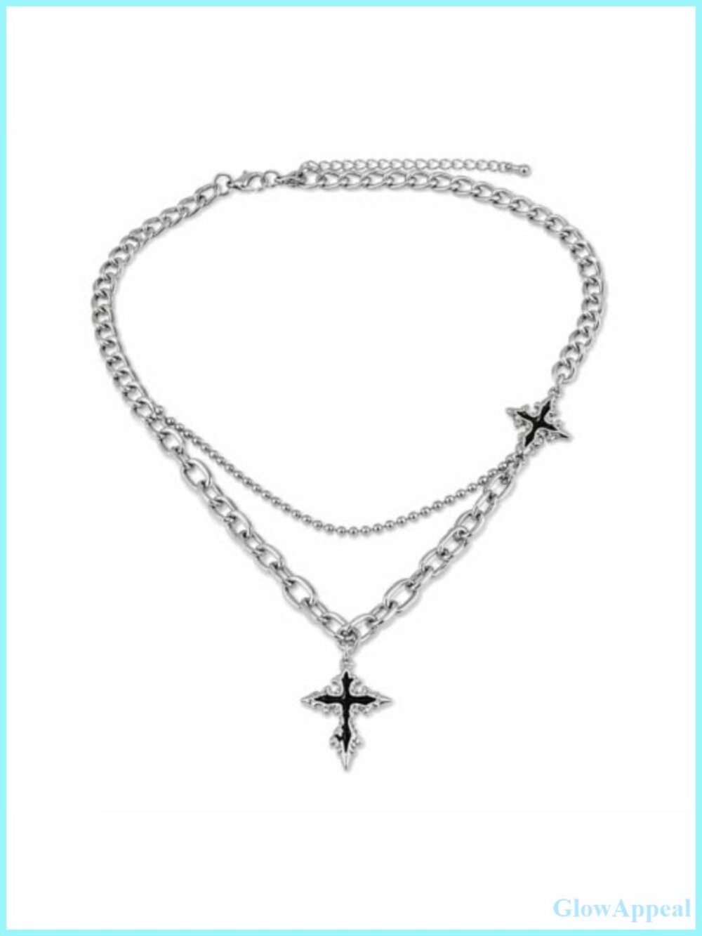 Double Layered Irregular Cross Pendant Cuban Link Necklace Goth Punk